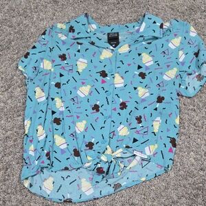 Her Universe Blue Ice Cream Disney Mickey Mouse Print Button Down Shirt